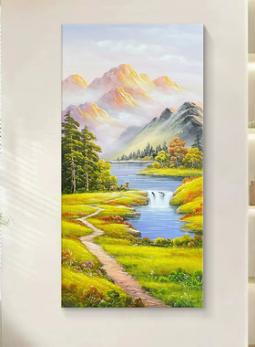 日照金山手绘油画入户玄