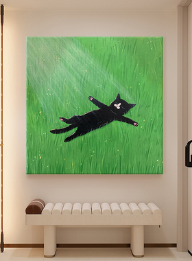 小众艺术手绘油画小黑猫