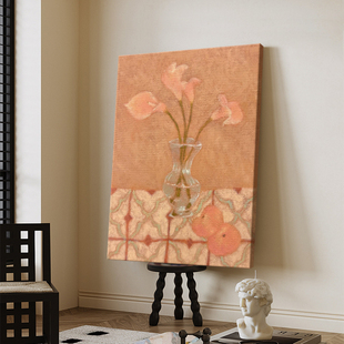 复古静物手绘油画挂画 云南风格花瓶花卉小众肌理装饰画 客厅玄关