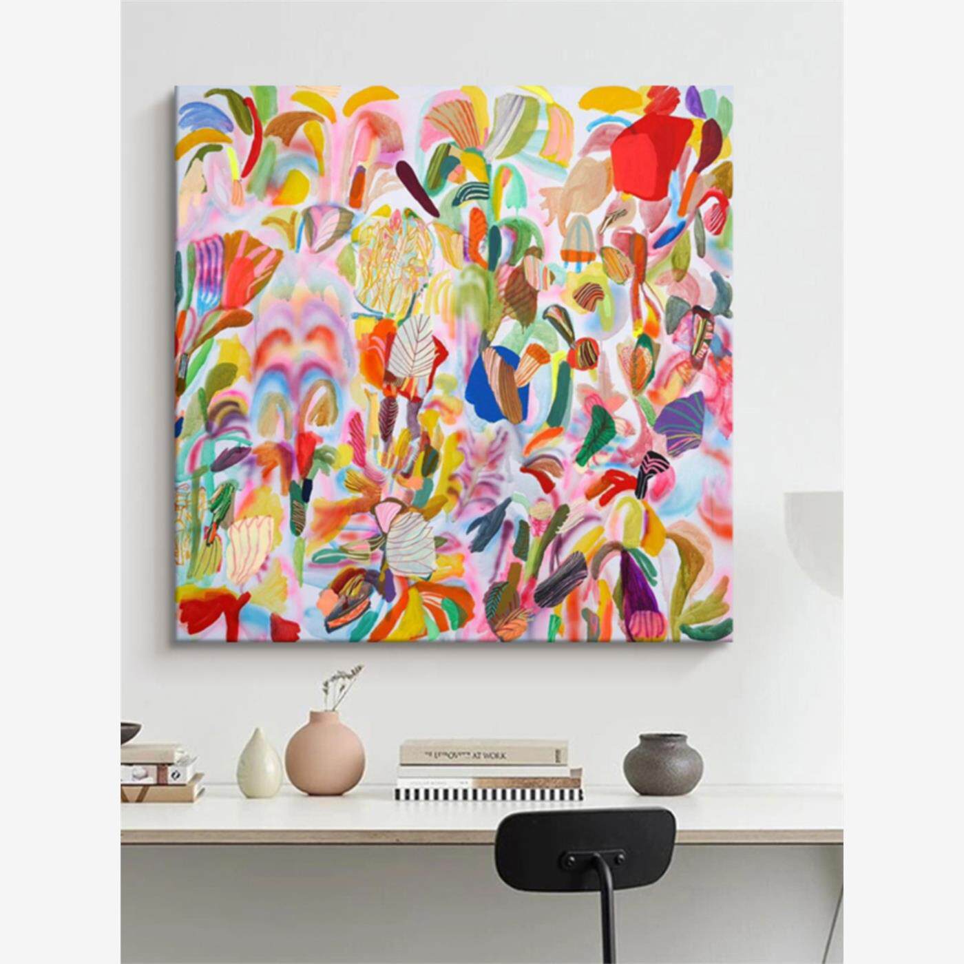 波洛克风格抽象派纯手绘油画客厅彩色涂鸦装饰画玄关艺术肌理挂画