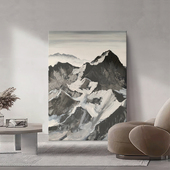 意式 黑白雪山风景装 饰画客厅玄关高山写意肌理挂画极简手绘油画