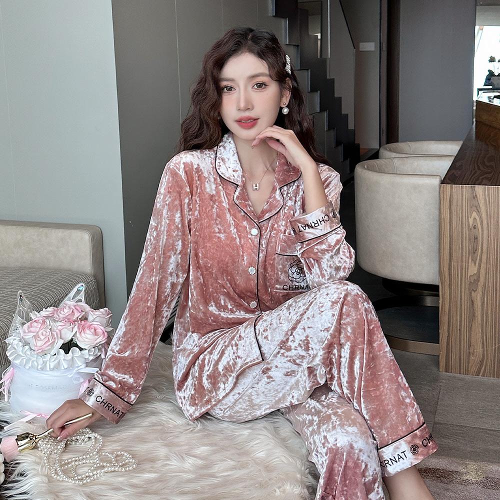 柔纳雅金丝绒睡衣女长袖长裤