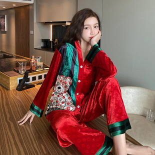 2025年新款金丝绒睡衣女春秋冬季红色本命年卡通家居服套装高级感