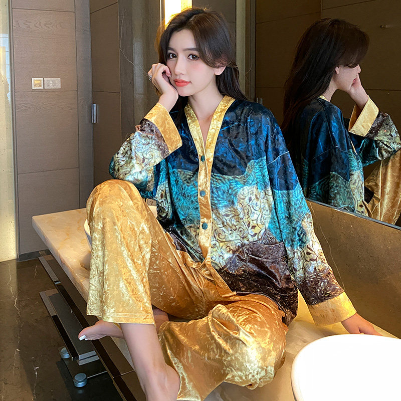春秋季女金丝绒开衫家居服