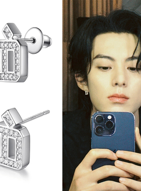 王鹤棣同款字母D满钻锆石耳环耳钉ins小众个性简约百搭耳坠防过敏