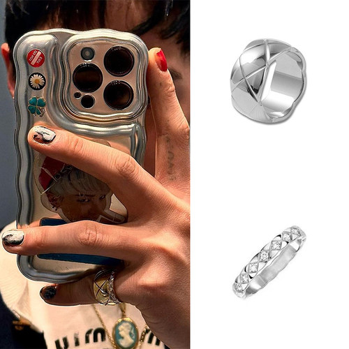 GD权志龙同款小香风菱格纹戒指女ins小众轻奢菱形格叠戴情侣对戒