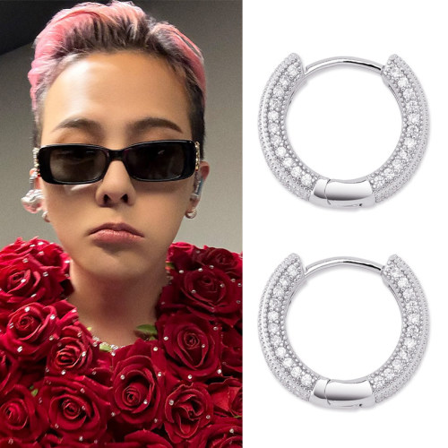 GD权志龙同款超闪水钻满钻圆圈耳环女ins小众轻奢百搭高级感耳圈