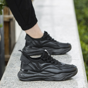 正品男鞋夏季透气网面男工作劳保鞋厚底老爹鞋男款休闲鞋黑色运动