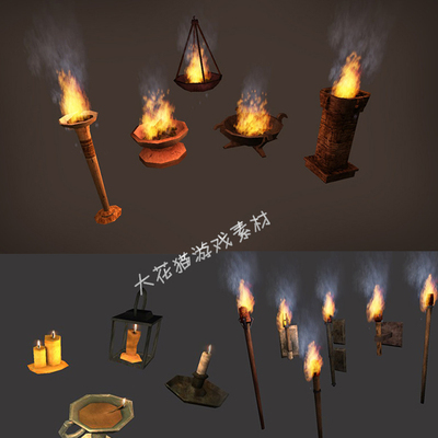 unity3d模型 火盆素材资源 火把吊灯壁炉蜡烛中世纪的光源