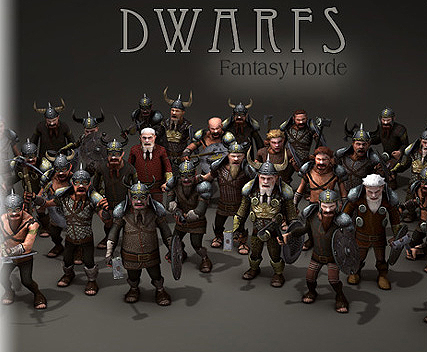unity3d游戏角色模型Fantasy Horde Dwarfs带动作小矮人 设计素材