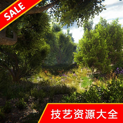 unity3d场景素材写实自然环境森林树木灌木丛草地花朵u3d模型资源