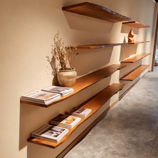 墙上一字隔板置物架家用客厅实木书架上墙厨房墙面货架层板展示架