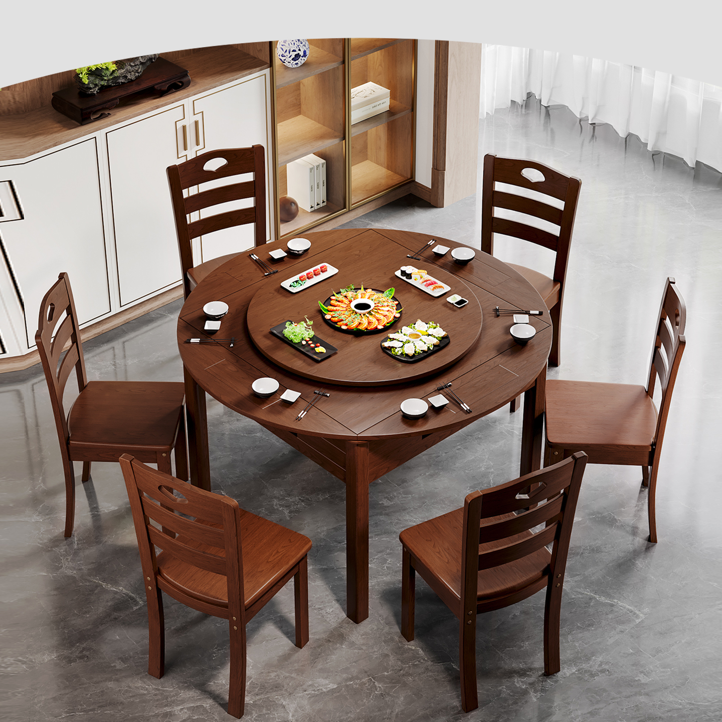 新款中式折叠麻将桌餐桌两用一体