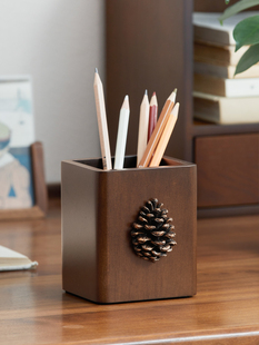 实木笔筒创意办公用品笔座化妆刷笔桶文具笔盒学生礼物桌面收纳盒