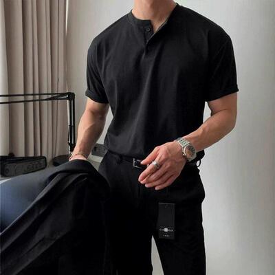 美式重磅短袖polo衫成熟稳重紧袖口健身运动休闲t恤夏季亨利领