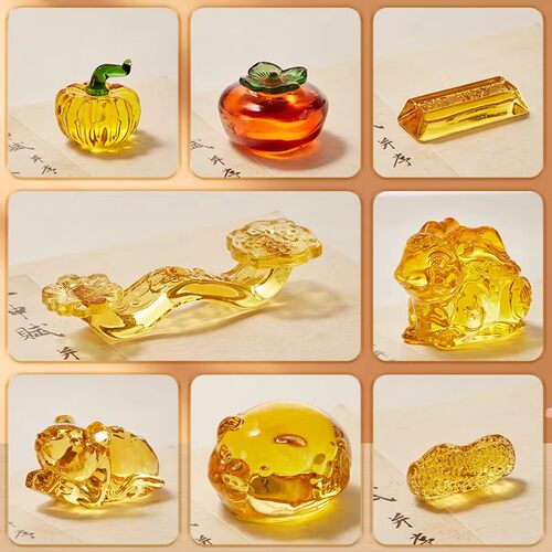 水晶玻璃柿柿如意毛笔镇纸笔搁