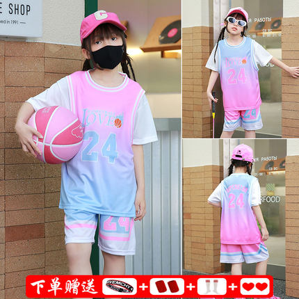 儿童篮球服套装女童2026夏季女孩速干训练服假两件短袖休闲运动服