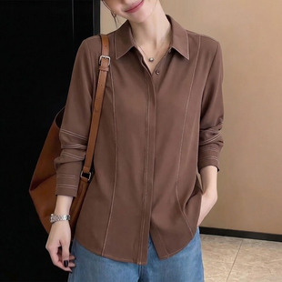 洋气减龄宽松休闲显瘦衬衣上衣0325z 2026新款 春夏棕色衬衫 女长袖