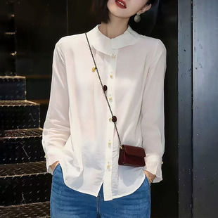 气质减龄通勤宽松休闲显瘦上衣0325z 时尚 春夏白色立领衬衫 女新款