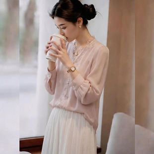 时尚 女新款 减龄气质通勤显瘦休闲上衣0325z 蕾丝拼接衬衫 春夏法式