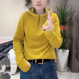 洋派减龄0320z 女内搭叠穿加厚保暖时尚 春夏美式 拉炼炼连帽运动衫