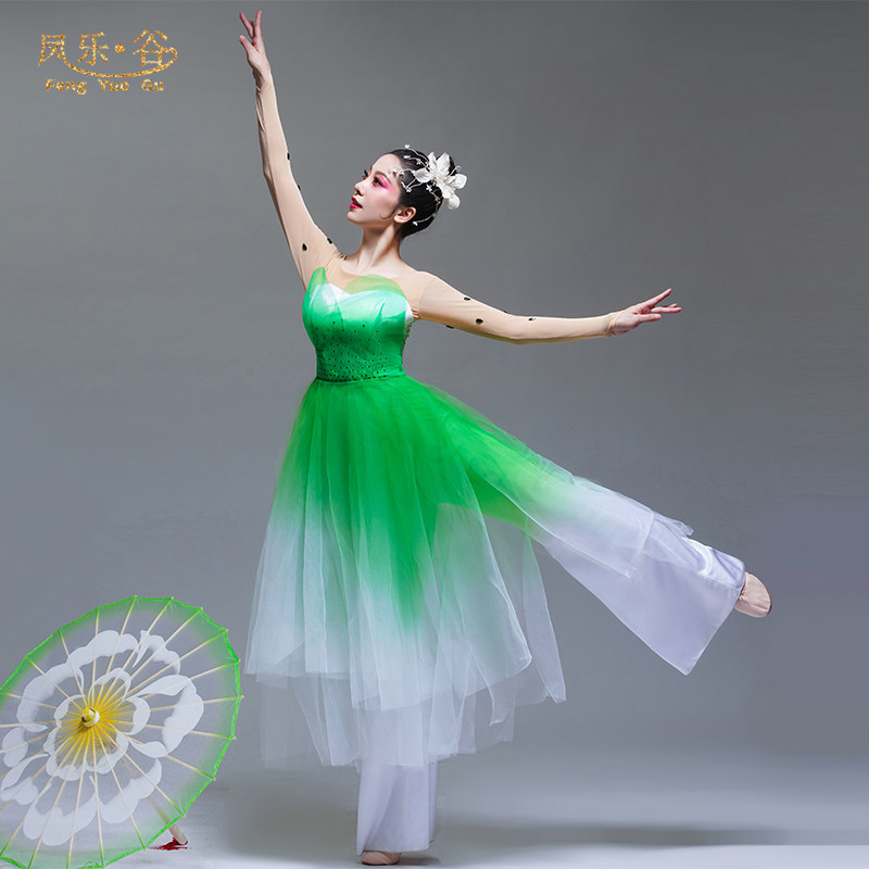 茉莉花开演出服开场舞大摆裙演出服大气歌伴舞演出服绿色舞蹈服饰