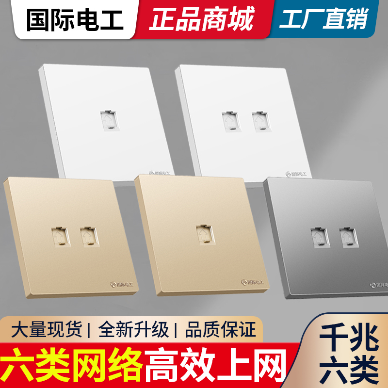 高速双电脑网线插座面板宽带超五六类千兆模块网络插座两口多孔