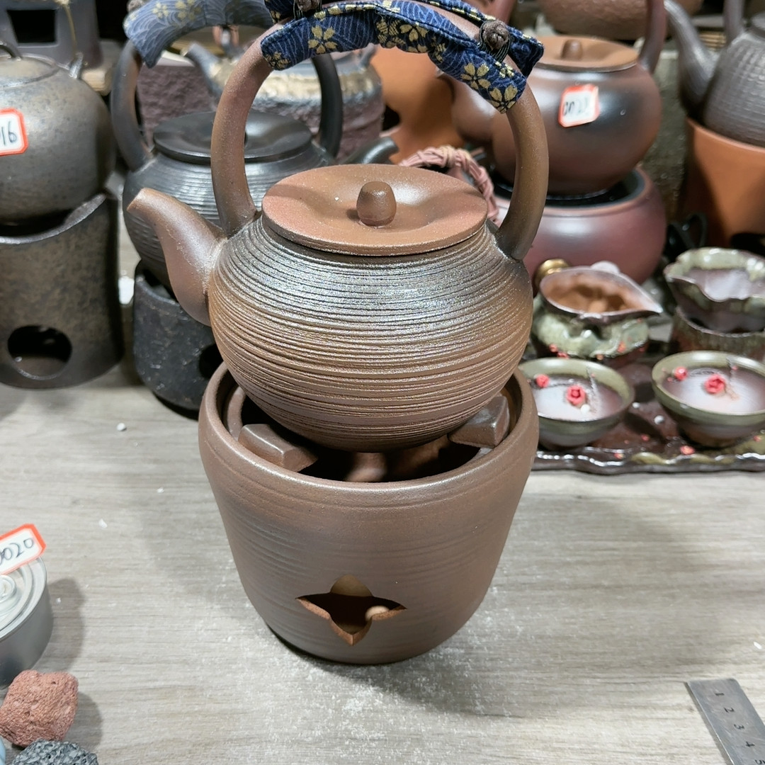 原矿火山石手工螺纹提梁壶1000毫升可以干烧带原矿火山石碳炉,餐饮具,煮茶炉,淘宝优惠券,粉丝福利购,淘宝优惠卷