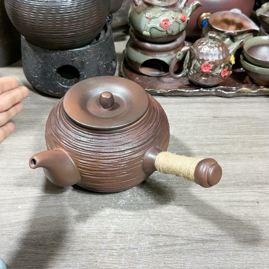 原矿火山石手工螺纹侧把壶1000毫升可以干烧,餐饮具,煮茶炉,淘宝优惠券,粉丝福利购,淘宝优惠卷