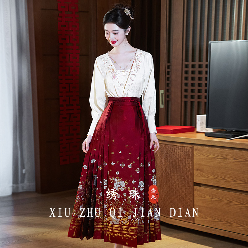 红色马面裙套装2026新款新娘订婚礼服上衣敬酒服小个子汉服婚服女