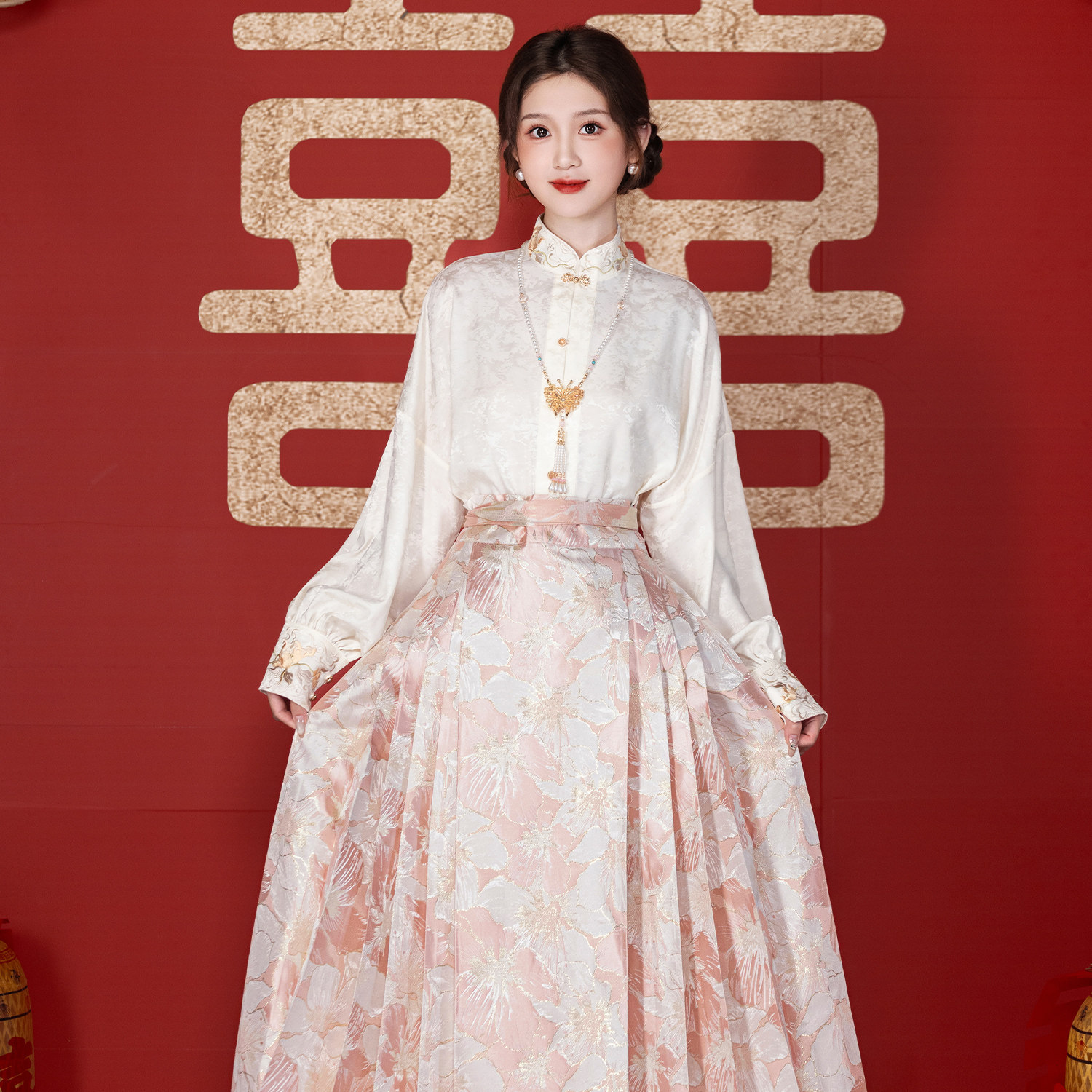 绣珠粉色马面裙订婚服2026新款结婚领证中国风汉服套装敬酒服礼服