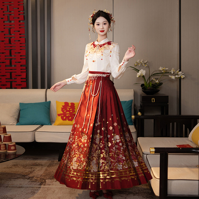 红色马面裙订婚服敬酒服