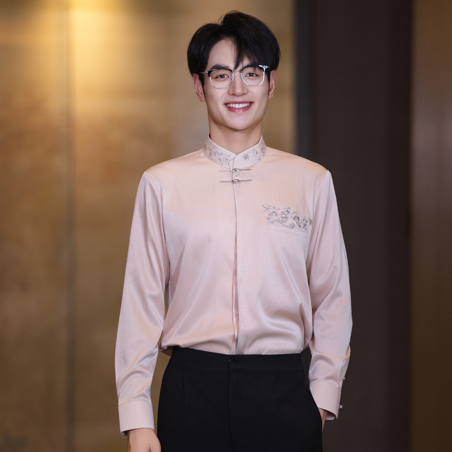 新中式新郎订婚服男士结婚西服衬衫立领国风休闲礼服长袖中山装