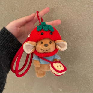 小豆红色苹果头套玩偶公仔毛绒玩具包包挂件汽车钥匙扣挂饰小袋鼠