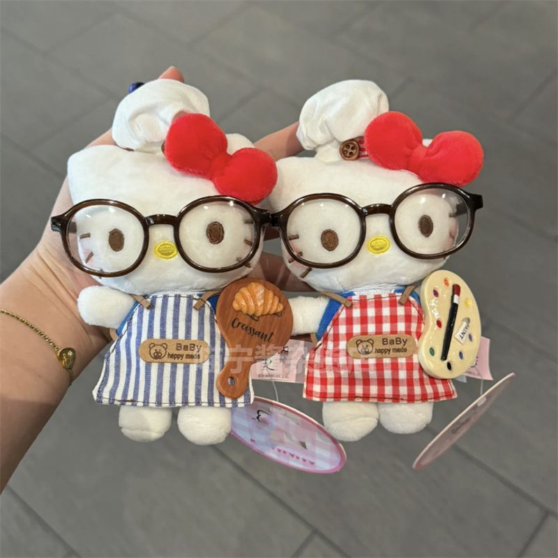 可爱眼镜围裙kitty挂件画家厨师公仔书包玩偶毛绒挂饰钥匙扣礼物