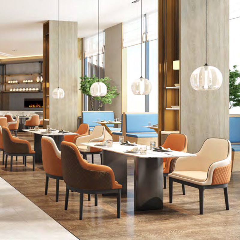 现代轻奢岩板餐桌椅组合酒店西餐厅一桌四椅商务接待洽谈卡座沙发