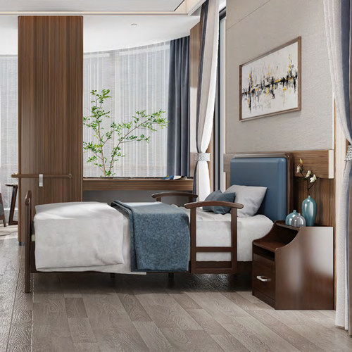 实木单人床1米2康养服务老人新中式带扶手多功能护理养老院适老床