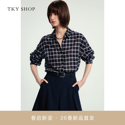 [商场同款]TKY SHOP格纹长袖衬衫女2026春新款上衣10J1KA05C036