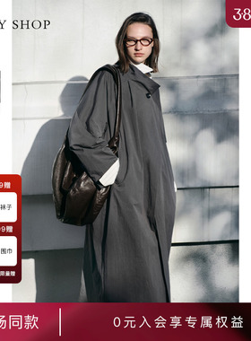 [商场同款]TKY SHOP立领长款灰色风衣外套女25春新款10I1BA04B006