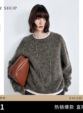 TKY SHOP慵懒风圆领套头马海毛毛衣女冬季加厚保暖软糯亲肤针织衫