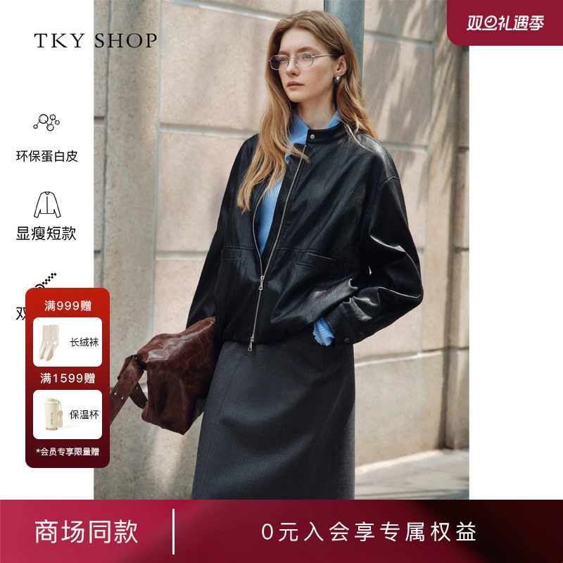 TKYSHOP立领长袖皮衣外套