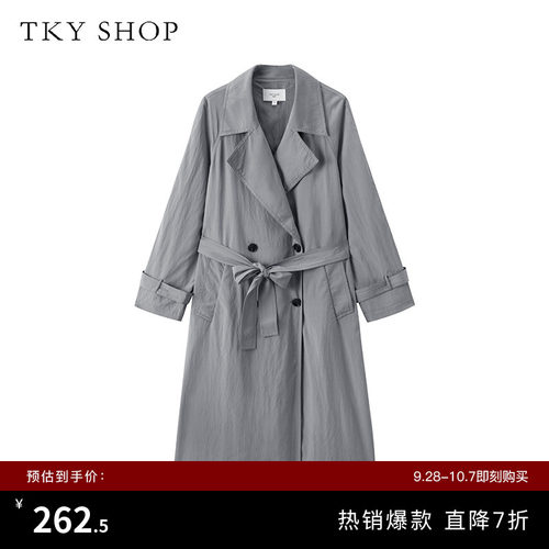 TKYSHOP灰色长款简约风衣外套