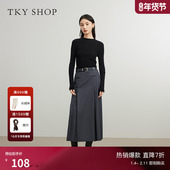 TKY 气质通勤半身裙褶皱设计裙子 新款 SHOP时尚 百褶A字中长裙秋季