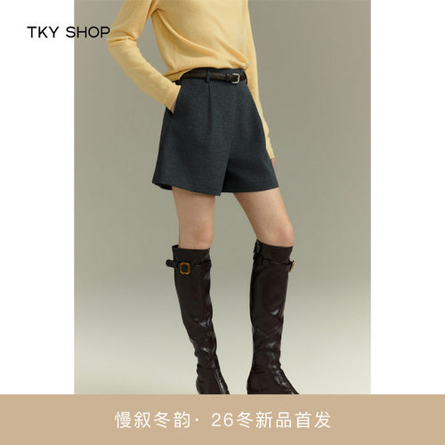 TKYSHOP黑色高腰休闲直筒短裤