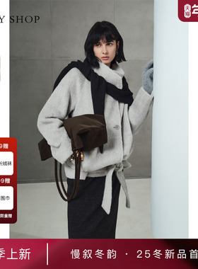 [明星同款]TKY SHOP立领短款毛呢外套大衣2025冬新款10I1GA02P028