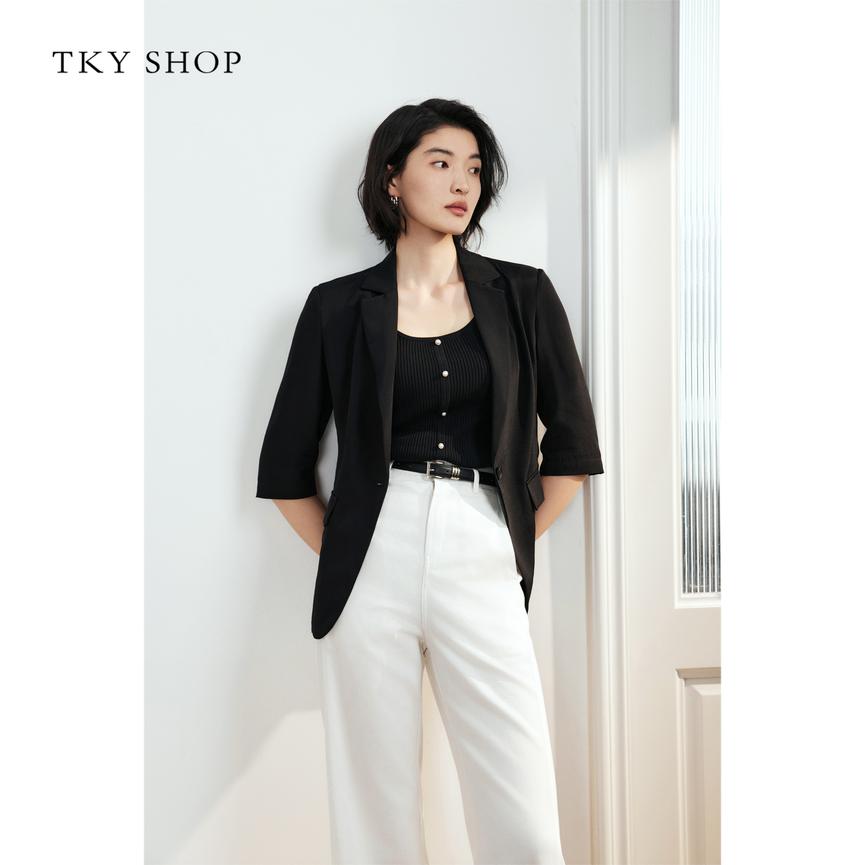 TKY SHOP黑色真丝女士西西装