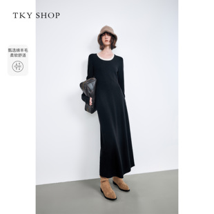 【所有姐姐的衣橱】TKY SHOP简约毛衫连衣裙冬季保暖黑色修身长裙