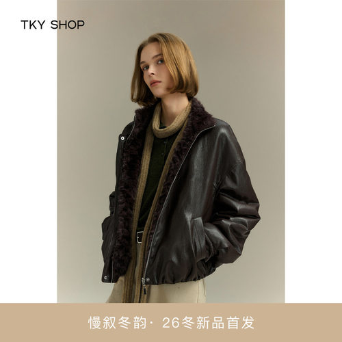 TKYSHOP立领PU厚外套