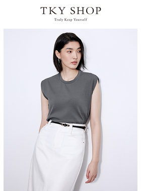 TKY SHOP时尚洋气无袖上衣女夏季新款灰色简约百搭休闲内搭打底衫