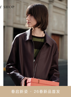 [商场同款]TKY SHOP翻领短款PU皮外套2026春新品皮衣10J1DA02A033